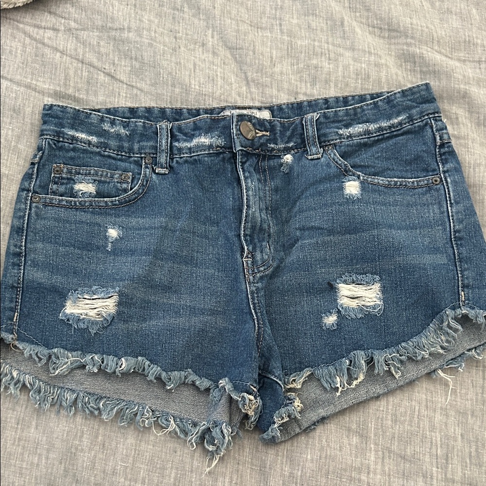 FREE PEOPLE Blue Distressed Denim Shorts